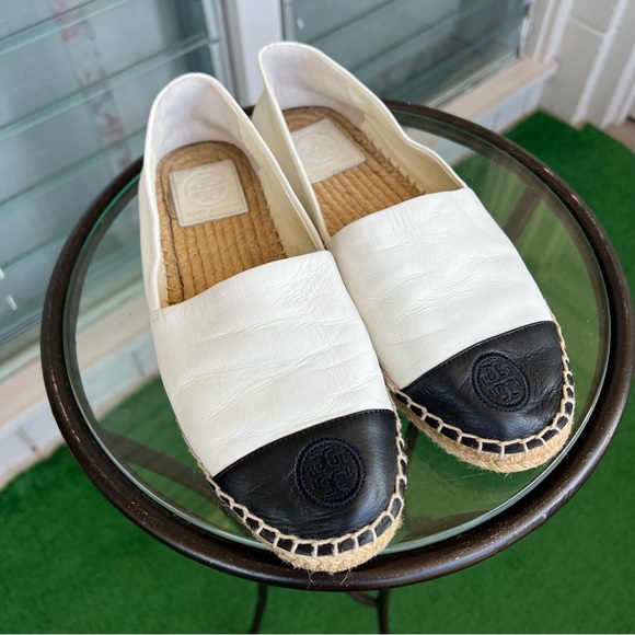 Tory Burch Shoes - Tory Burch leather espadrilles cap toe with logo 7M